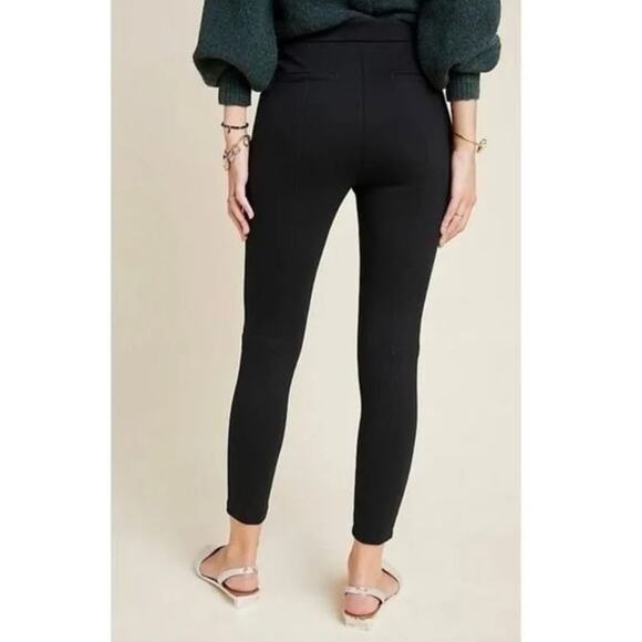 Anthropologie The Essential Slim Pant Black Leather Trim Pocket - Picture 3 of 13